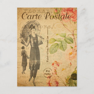 Mode van  Lady Woman met Umbrella French Briefkaart