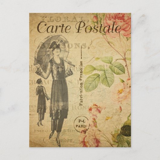 Mode van  Lady Woman met Umbrella French Briefkaart (Voorkant)