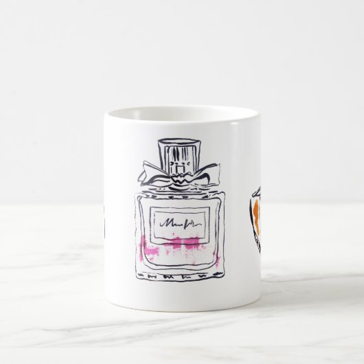 Mode van parfumflesjes, afbeelding van waterverf koffiemok (Center)