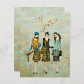 Mode van Vintage 1930 Illustratie Bedankkaart (Voorkant / Achterkant)