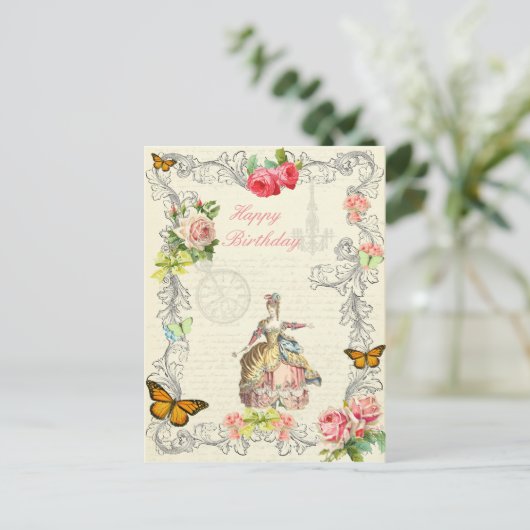  mode verjaardag briefkaart met rozen (Staand voorkant)