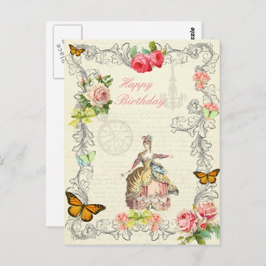 mode verjaardag briefkaart met rozen (Voorkant / Achterkant)