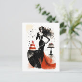 Mode viering. Mooie vrouw met cake Briefkaart (Staand voorkant)