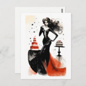 Mode viering. Mooie vrouw met cake Briefkaart (Voorkant / Achterkant)