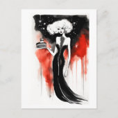 Mode viering. Mooie vrouw met cake Briefkaart (Voorkant)