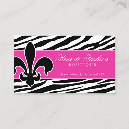 Mode Visitekaartje Fleur de lis zebra roze (Voorkant)