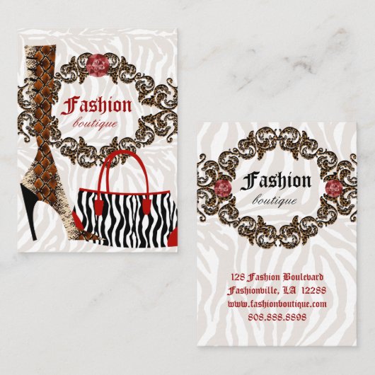 Mode Visitekaartje Handtas Boot Lederen Zebra (Voorkant / Achterkant)