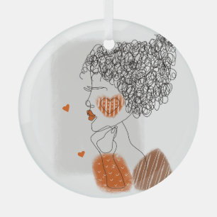 Mode Vrouw: Grafische zwarte lijnen Glas Ornament