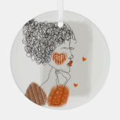 Mode Vrouw: Grafische zwarte lijnen Glas Ornament (Achterkant)