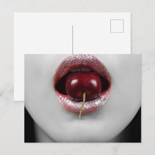 Mode vrouw met kersenlippen briefkaart (Voorkant / Achterkant)