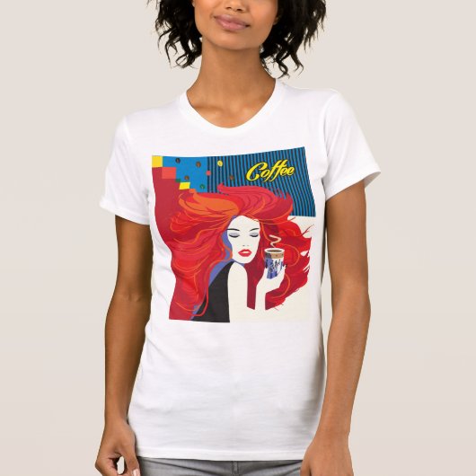 Mode vrouw met koffiebeker t-shirt (Voorkant)