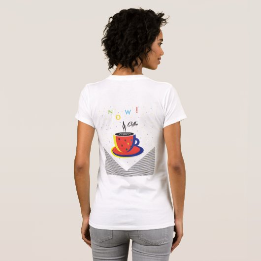 Mode vrouw met koffiebeker t-shirt (Achterkant volledig)