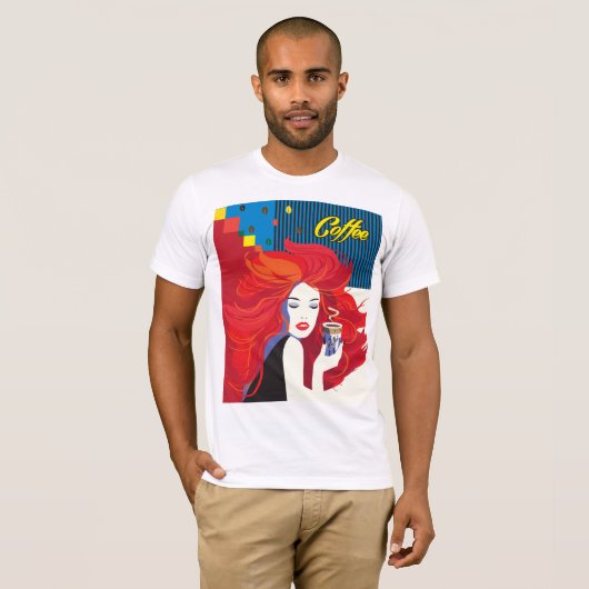 Mode vrouw met koffiekopje T-Shirt (Voorkant volledig)