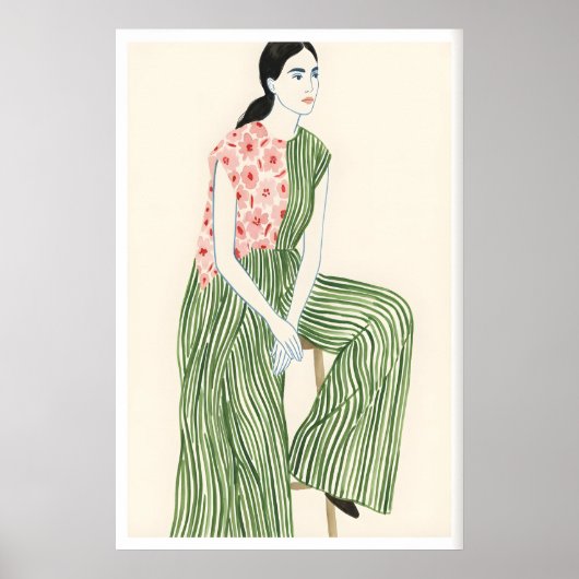 Mode Wandschildering Kalm Zittende Vrouw - Groene Poster (Voorkant)