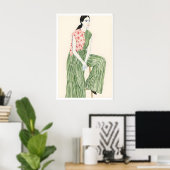 Mode Wandschildering Kalm Zittende Vrouw - Groene Poster (Thuiskantoor)
