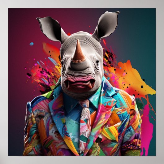 Mode witte neushoorn poster (Voorkant)