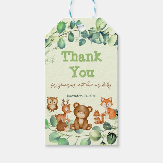 Mode Woodland Animals Greenery Eucalyptus Favor Cadeaulabel (Voorkant)