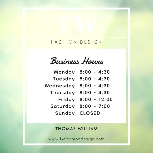 Mode Zakelijke uren Wit Semi-transparant  Raamsticker (Vel 3)