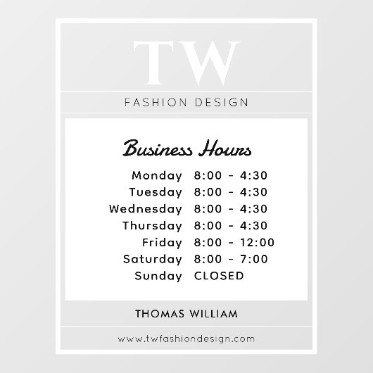 Mode Zakelijke uren Wit Semi-transparant  Raamsticker (Vel)