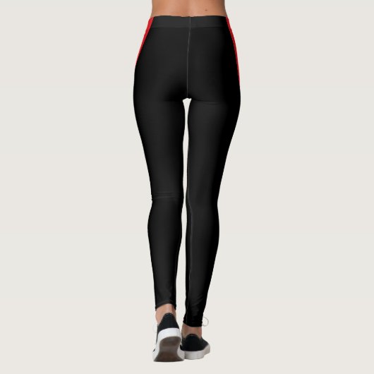 Mode zwart met rood wit gestreept leggings (Achterkant)