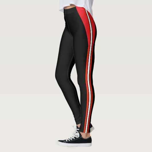 Mode zwart met rood wit gestreept leggings (Links)