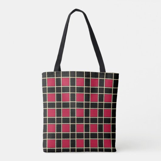 Mode Zwart Rood Geruit Tote Bag (Achterkant)