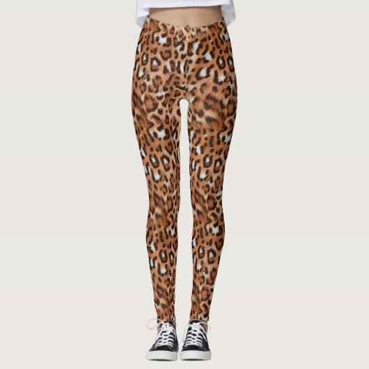 Modebewust, Fier, Bruin, Wit & Zwart Luipaard Leggings (Voorkant)