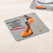 Modebewuste dame in stiletto oranje kartonnen onderzetters (Schuin)