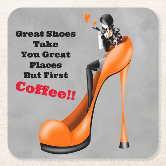 Modebewuste dame in stiletto oranje kartonnen onderzetters (Voorkant)