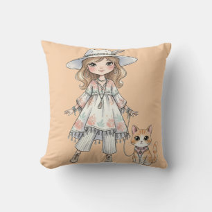 Modebewuste meisje dat wandelt met haar kat kussen