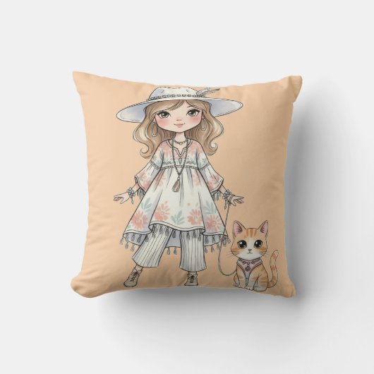 Modebewuste meisje dat wandelt met haar kat kussen (Voorkant)