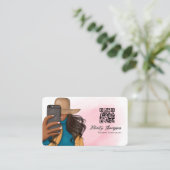 Modebewuste Selfie Meisje QR Code Visitekaartje (Staand voorkant)