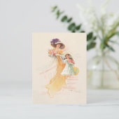 Modebewuste victoriaanse moeder en dochter op vaka feestdagenkaart (Staand voorkant)