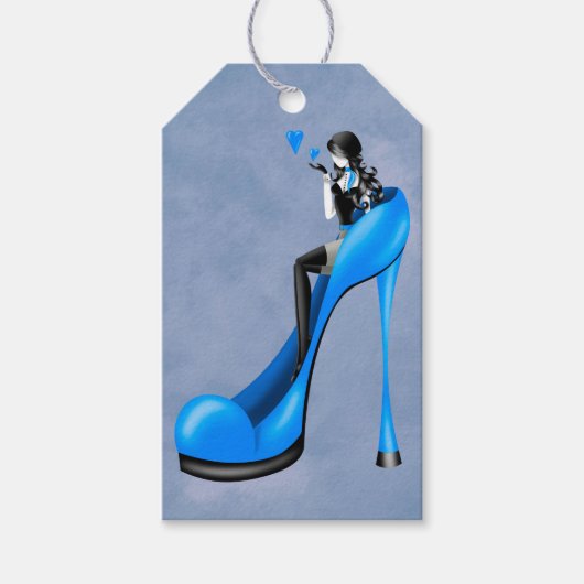 Modebewuste vrouw in stiletto cadeaukaartjes cadeaulabel (Voorkant)