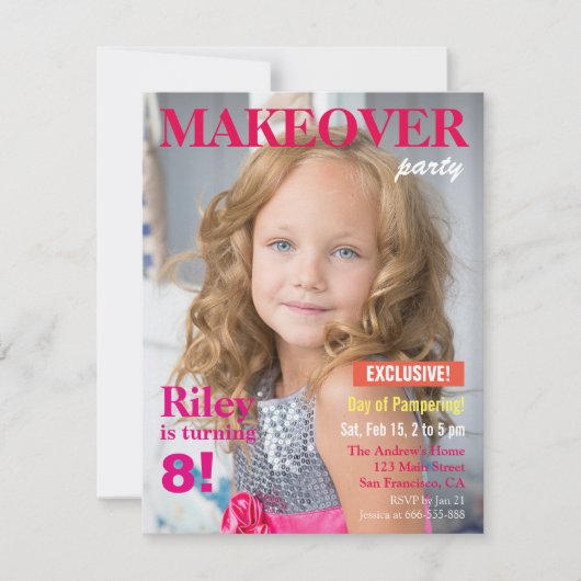 Modeblad Makeover Meiden Verjaardagsfeestje Kaart (Voorkant)