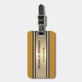Modegeel Goud Zwart Wit Streep Bagagelabel (Voorkant verticaal)
