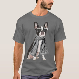 Modehond Boston Terrier hond en geruite monogram T-shirt