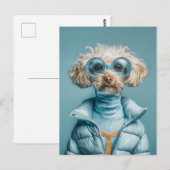 Modehond in blauwe outfit briefkaart (Voorkant / Achterkant)