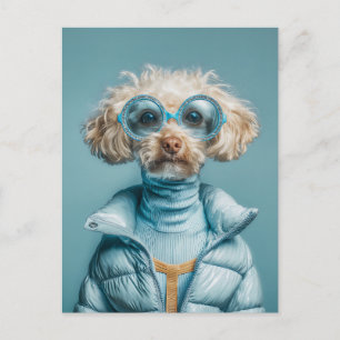 Modehond in blauwe outfit briefkaart