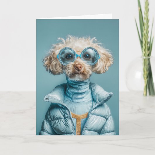 Modehond in blauwe outfit kaart (Voorkant)