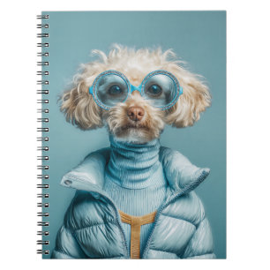 Modehond in blauwe outfit notitieboek