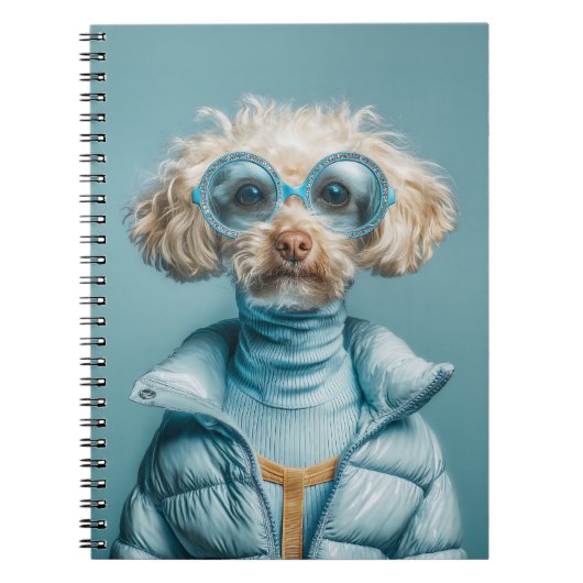 Modehond in blauwe outfit notitieboek (Voorkant)