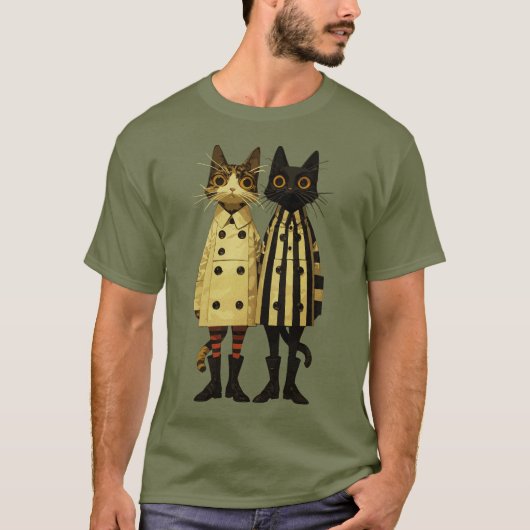 Modekatten – Eccentricale kat in jassen en laarzen T-shirt (Voorkant)