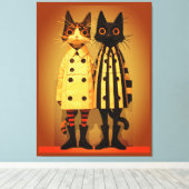 Modekatten – Vreemde kattenjassen en -laarzen Canvas Afdruk (Insitu (Houten vloer))