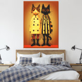 Modekatten – Vreemde kattenjassen en -laarzen Canvas Afdruk (Insitu (Slaapkamer))