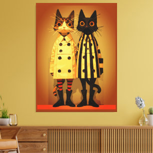 Modekatten – Vreemde kattenjassen en -laarzen Canvas Afdruk