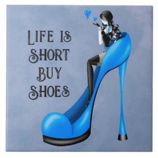 Modekoningin in Stiletto Blauw Tegeltje