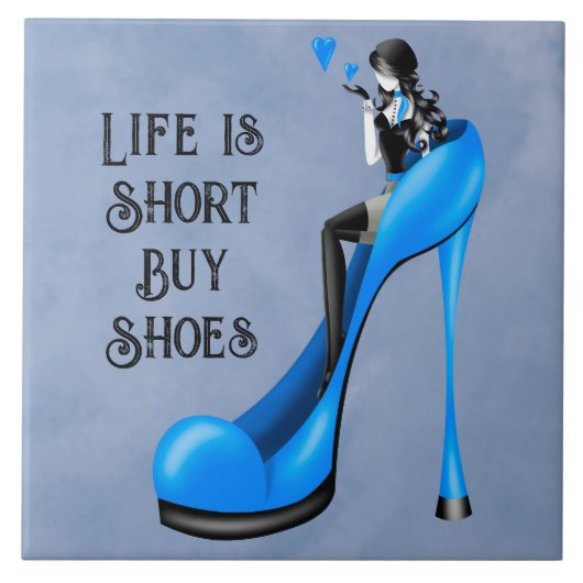 Modekoningin in Stiletto Blauw Tegeltje (Voorkant)