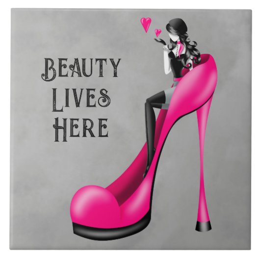 Modekoningin in Stiletto Roze Tegeltje (Voorkant)