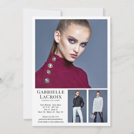 Model Acteur 3 Foto Comp Kaart Sjabloon 5x7 Wit (Voorkant)